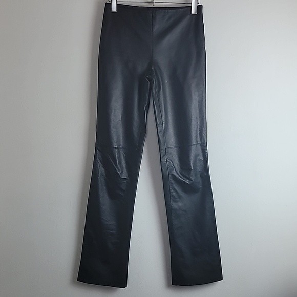 Kenneth Cole Black Leather Mid Rise Bootcut Pant Sz 0 Moto Biker Rodeo - Picture 1 of 6